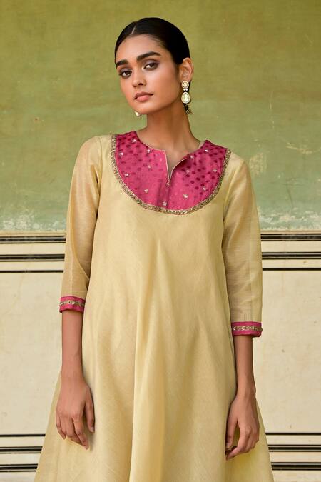 Buy Taro Gold Tissue Embroidery Mandarin Collar Red Anarkali And Pant Set Online at Aza Fashions Buy_Taro_Gold Tissue Embroidery Mandarin Collar Red Anarkali And Pant Set_Online_at_Aza_Fashions