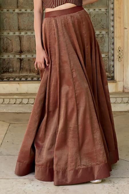 Taro_Brown Tissue Panelled Skirt _Online_at_Aza_Fashions