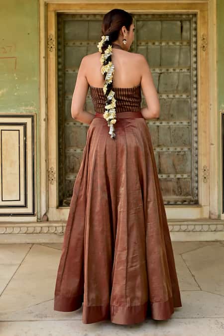 Shop_Taro_Brown Tissue Panelled Skirt _at_Aza_Fashions