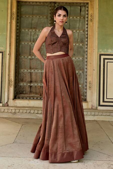 Buy_Taro_Brown Tissue Panelled Skirt _Online_at_Aza_Fashions