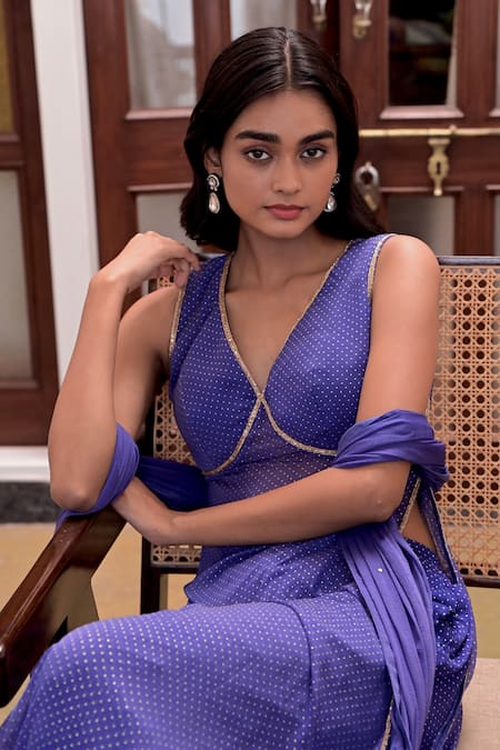 Buy Taro Blue Chiffon Embroidery, Cut Work V-neck Zeenath Printed Kurta Set Online at Aza Fashions Buy_Taro_Blue Chiffon Embroidery, Cut Work V-neck Zeenath Printed Kurta Set _Online_at_Aza_Fashions