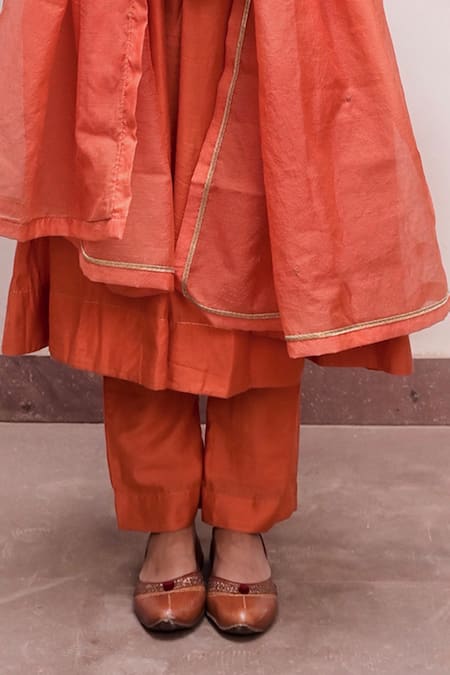 Taro_Orange Silk, Cut Alizeh Yoke Embroidered A-line Anarkali Set _Online_at_Aza_Fashions