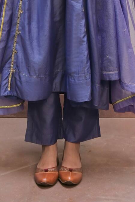 Taro Blue Handloom Cotton, Chanderi Shehnaaz Silk Embroidered A-line Kurta Set Online at Aza Fashions Taro_Blue Handloom Cotton, Chanderi Shehnaaz Silk Embroidered A-line Kurta Set _Online_at_Aza_Fashions