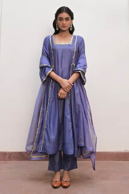 Buy Taro Blue Handloom Cotton, Chanderi Shehnaaz Silk Embroidered A-line Kurta Set Online at Aza Fashions Buy_Taro_Blue Handloom Cotton, Chanderi Shehnaaz Silk Embroidered A-line Kurta Set _Online_at_Aza_Fashions