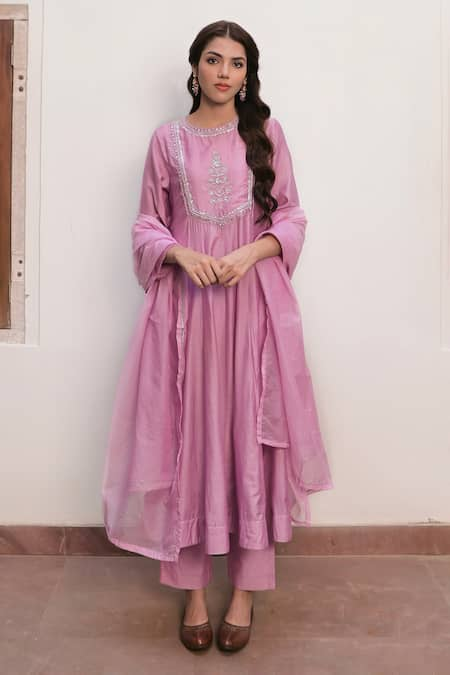 Taro Fiza Chanderi Silk Embroidered Anarkali Set 