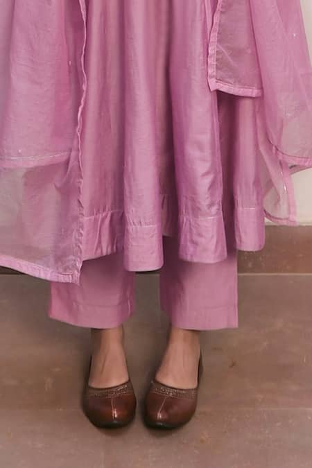 Taro Purple Chanderi Silk Embroidery, Cut Work Round Neck Anarkali Set Online at Aza Fashions Taro_Purple Chanderi Silk Embroidery, Cut Work Round Neck Anarkali Set _Online_at_Aza_Fashions