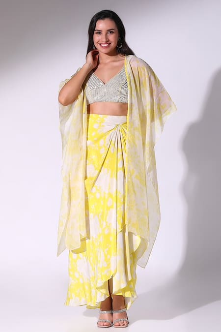 Sakshi Girri Printed Draped Skirt Cape Set 