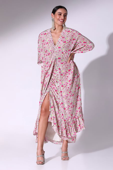 SAKSHI GIRRI Ditzy Floral Print Kaftan With Asymmetric Skirt 
