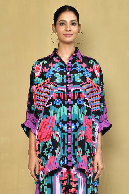 Samyukta Singhania Multi Color Crepe Collared Abstract Print Shirt And Pant Set Online at Aza Fashions Samyukta Singhania_Multi Color Crepe Collared Abstract Print Shirt And Pant Set_Online_at_Aza_Fashions
