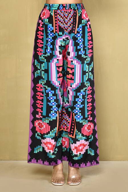 Buy_Samyukta Singhania_Multi Color Crepe Collared Abstract Print Shirt And Pant Set_Online_at_Aza_Fashions