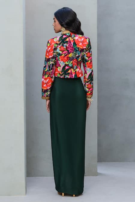 Rishi and Vibhuti Abstract Floral Print Top With Skirt