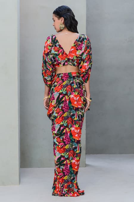 Rishi and Vibhuti Gardenia Floral Print Top With Skirt