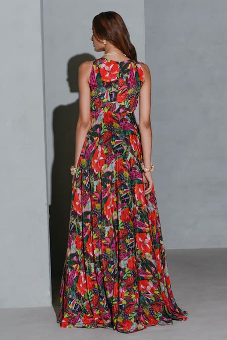 Rishi and Vibhuti Gardenia Floral Print Gown 