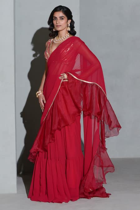 Rishi and Vibhuti Ruffled Skirt Saree With Embellished Blouse 