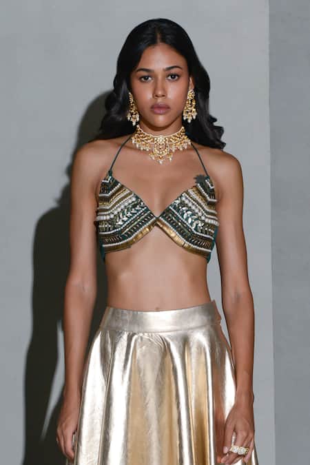 Buy Rishi and Vibhuti Gold Organza, Velvet Sequins, Pearls Metallic Lehenga Tassel Work Cape Set Online at Aza Fashions Buy_Rishi and Vibhuti_Gold Organza, Velvet Sequins, Pearls Metallic Lehenga Tassel Work Cape Set _Online_at_Aza_Fashions