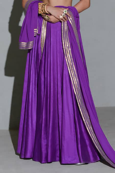 Rishi and Vibhuti_Purple Georgette, Net, Silk Sequins Pleated Lehenga Embroidered Blouse Set _Online_at_Aza_Fashions