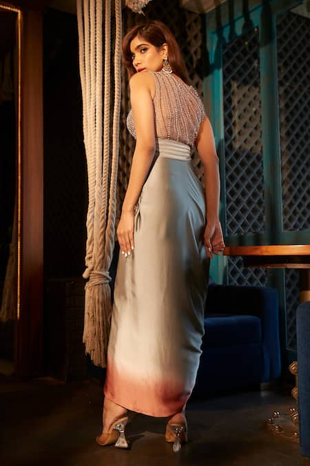 Babita Malkani Embellished Shaded Draped Dress 