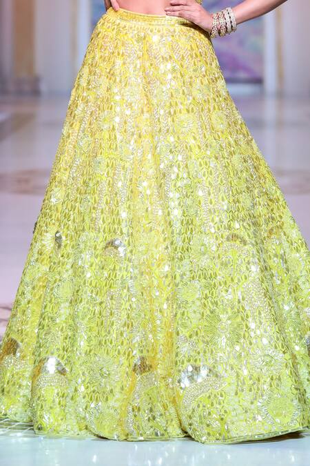 Neeta Lulla_Yellow Net Sequins V-neck Vamika Embellished Lehenga With Blouse_Online_at_Aza_Fashions