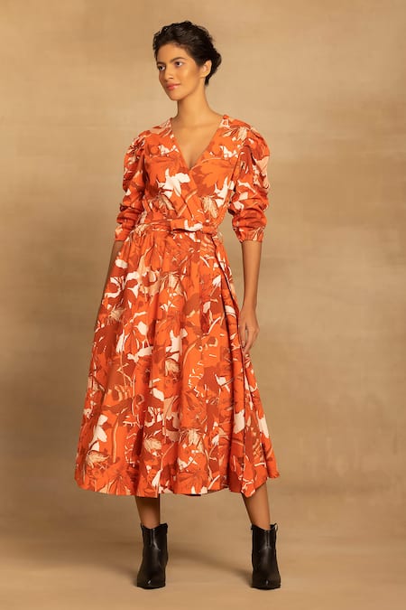 Buy Boohoo Puff Sleeves Midi Wrap Dress With Satin Finish - Dresses for  Women 23755264 | Myntra