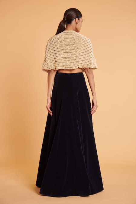 Shop Siddartha Tytler Ivory Pearl And Crystal Chain Hand Embroidered Cape at Aza Fashions Shop_Siddartha Tytler_Ivory Pearl And Crystal Chain Hand Embroidered Cape _at_Aza_Fashions