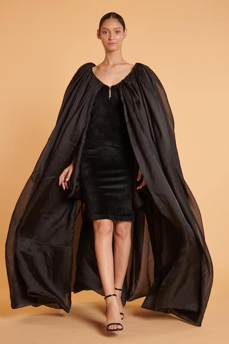 Black dress shop with cape attached