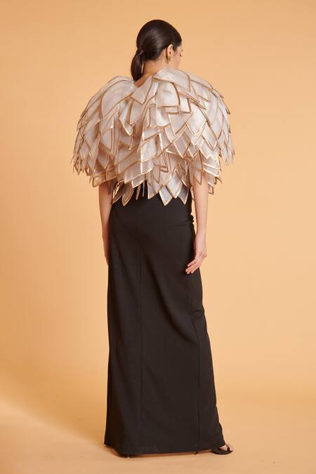 Shop Siddartha Tytler Black Organza, Kota Doria Applique Round Neck 3d Embellished Gown at Aza Fashions Shop_Siddartha Tytler_Black Organza, Kota Doria Applique Round Neck 3d Embellished Gown _at_Aza_Fashions