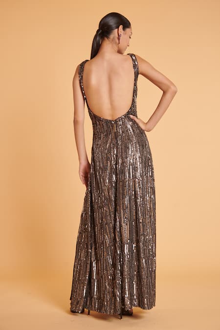 Siddartha Tytler 3D Sequin Embellished Gown 