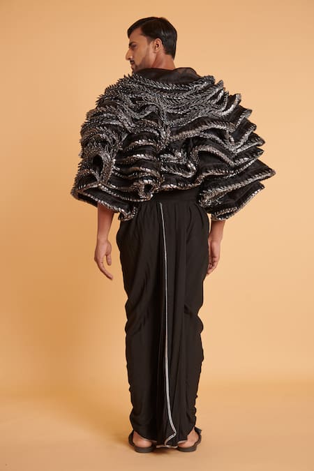 Shop Siddartha Tytler Black Organza Structured Ruffle Jacket at Aza Fashions Shop_Siddartha Tytler_Black Organza Structured Ruffle Jacket _at_Aza_Fashions