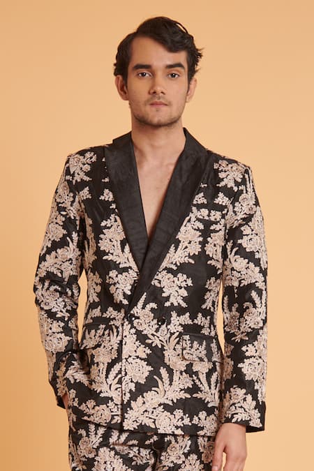 Siddartha Tytler Black Tussar Embroidery Metallic Aari Baroque Suit Set Online at Aza Fashions Siddartha Tytler_Black Tussar Embroidery Metallic Aari Baroque Suit Set _Online_at_Aza_Fashions