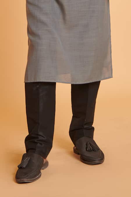 Buy_Siddartha Tytler_Black Tussar, Linen Crystals, Zari Embroidered Jacket With Kurta Set _Online_at_Aza_Fashions