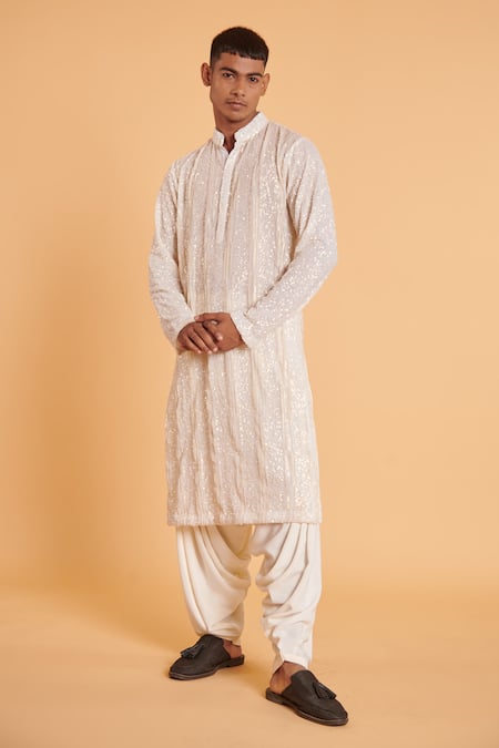 Siddartha Tytler Sequin Striped Work Kurta & Patiala Pant Set 