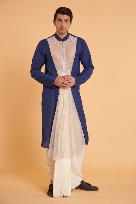 Siddartha Tytler Crystal Mesh Color Block Kurta & Dhoti Pant Set 