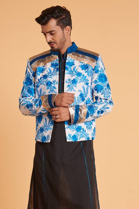 Siddartha Tytler_Black Linen Kalidar Kurta And Churidar Set _Online_at_Aza_Fashions