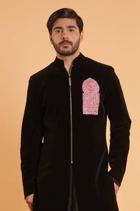 Siddartha Tytler_Black Chanderi Sequins, Embroidery, Gota Patti Anarkali And Churidar Set _Online_at_Aza_Fashions