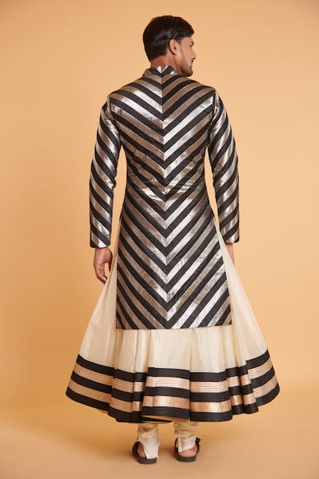 Shop Siddartha Tytler Ivory Chanderi Quilted Pattern Anarkali Set at Aza Fashions Shop_Siddartha Tytler_Ivory Chanderi Quilted Pattern Anarkali Set _at_Aza_Fashions