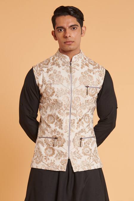 Siddartha Tytler Ivory Silk, Linen Embroidery Aari Bundi And Kurta Set Online at Aza Fashions Siddartha Tytler_Ivory Silk, Linen Embroidery Aari Bundi And Kurta Set _Online_at_Aza_Fashions