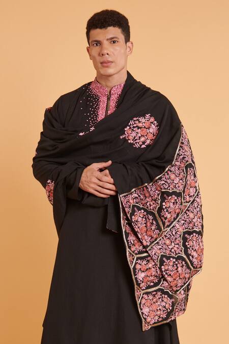 Siddartha Tytler_Black Embroidery Thread Dupatta _Online_at_Aza_Fashions