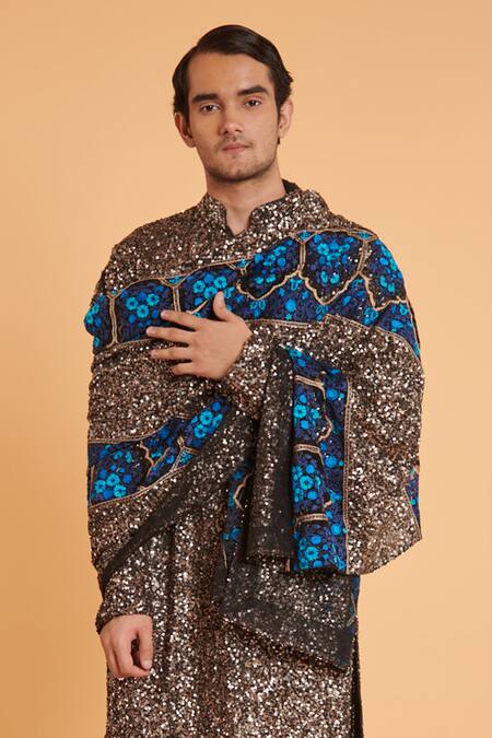 Siddartha Tytler_Grey Sequins, Embroidery Dupatta _Online_at_Aza_Fashions