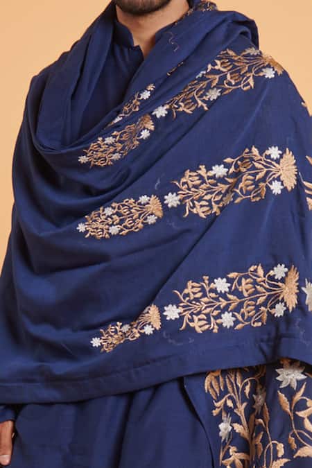 Siddartha Tytler_Blue Embroidery Aari Dupatta _Online_at_Aza_Fashions