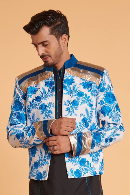 Siddartha Tytler_Ivory Matka Silk Embroidery Thread Work Jacket  _Online_at_Aza_Fashions