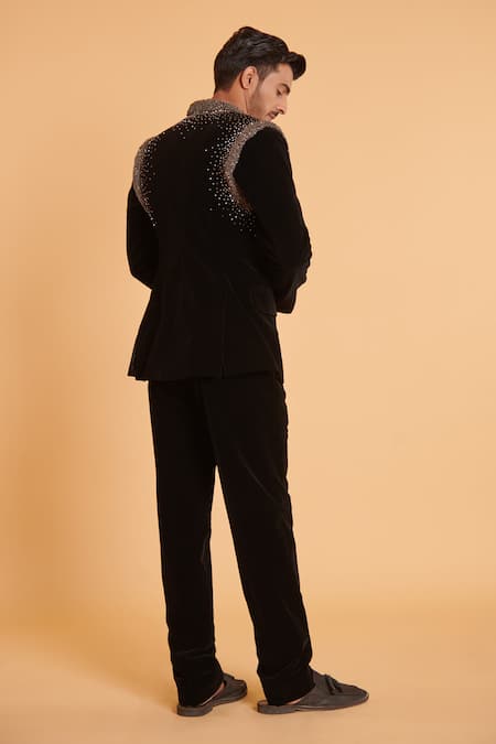 Siddartha Tytler Velvet Crystal Embroidered Bandhgala Set 