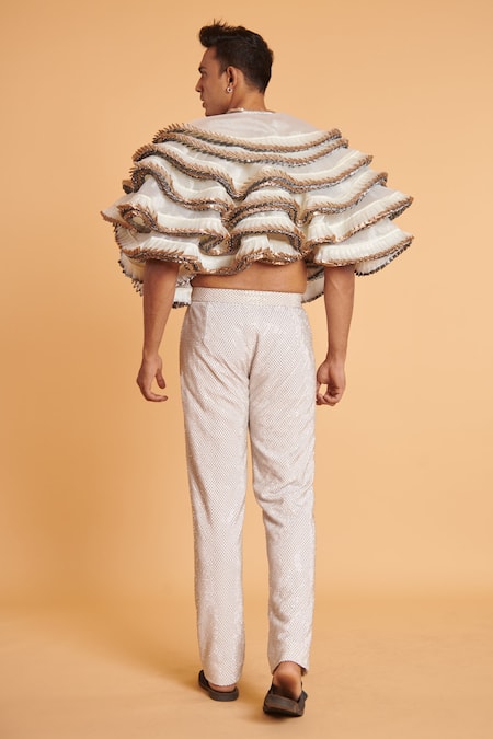 Shop Siddartha Tytler Ivory Organza Structured Ruffle Bolero at Aza Fashions Shop_Siddartha Tytler_Ivory Organza Structured Ruffle Bolero _at_Aza_Fashions