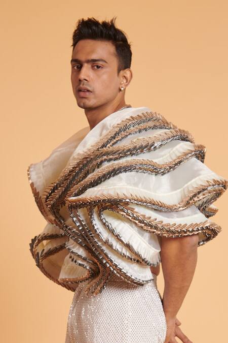 Siddartha Tytler Ivory Organza Structured Ruffle Bolero Online at Aza Fashions Siddartha Tytler_Ivory Organza Structured Ruffle Bolero _Online_at_Aza_Fashions