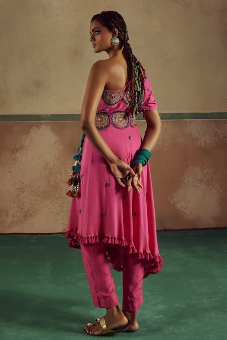 Zariya The Label Mandala Mirror Work One Shoulder Kurta Pant Set 