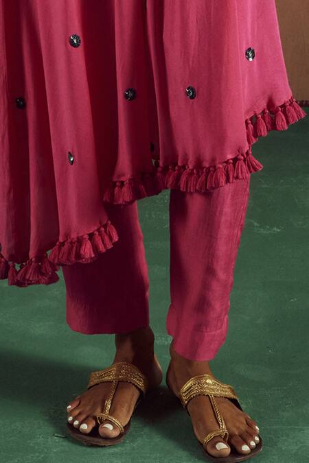 Zariya The Label_Pink Bamboo, Cotton Mirrors, Sequins, Beads, Mandala Work Kurta Pant Set _Online_at_Aza_Fashions