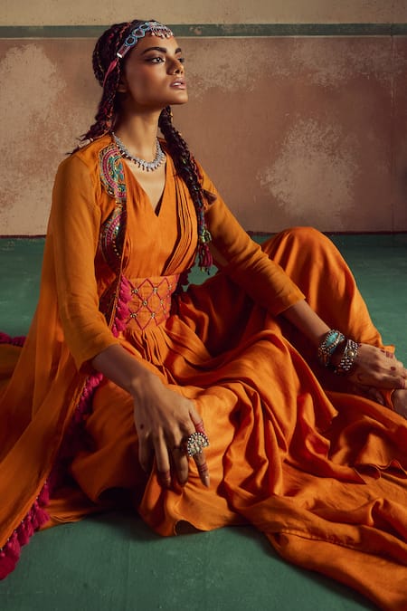 Gather Dress in Orange – Triveni Dhir Label
