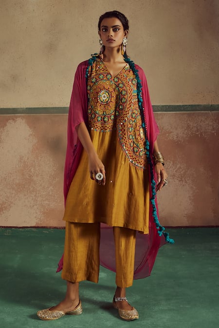 Zariya The Label Boho Mandala Art Embroidered Cape Pant Set 