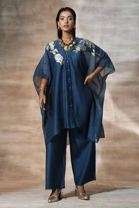 Neeta Bhargava Placement Floral Pattern Kaftan With Palazzo 