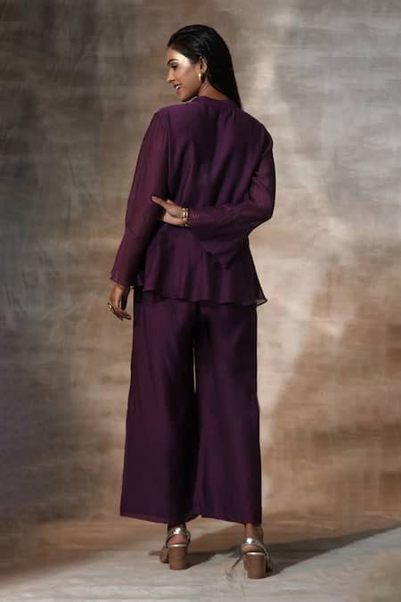 Neeta Bhargava Chanderi Hand Painted Top With Palazzo 