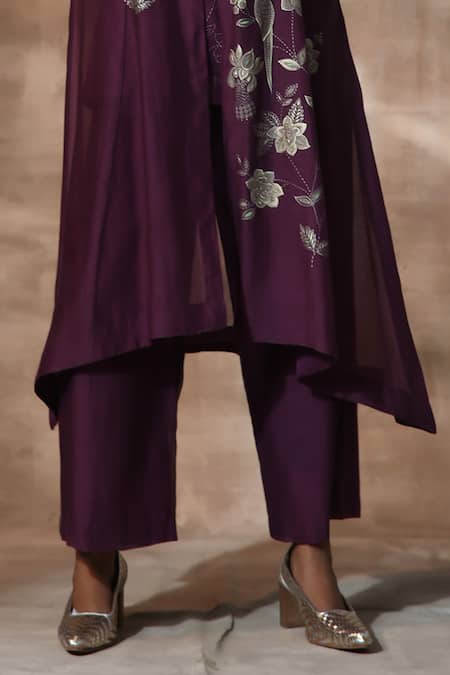 Buy Neeta Bhargava Purple Chanderi Mandarin Collar Hand Painted Jacket Palazzo Set Online at Aza Fashions Buy_Neeta Bhargava_Purple Chanderi Mandarin Collar Hand Painted Jacket Palazzo Set _Online_at_Aza_Fashions